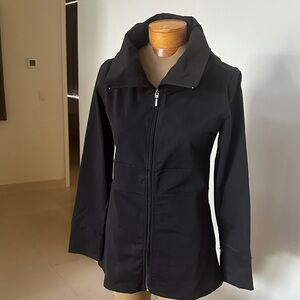 Women's Black Zip-Up Utility Jacket with Stand Collar
